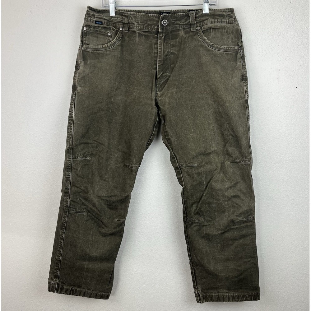 Kuhl Hot Rydr Pants Men's Size 37x28 Green Flannel Lined Vintage Patina Workwear